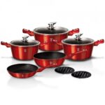 Set oale si tigai marmorate (10 piese) din aluminiu forjat Burgundy Metalic Line Berlinger Haus BH 1222N