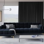 COLTAR FIX ALBASTRU INCHIS DIN CATIFEA CU PICIOARE METALICE CUSTOMIZABILE MAMAIA L293CM