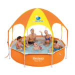 Piscina cu cadru metalic Bestway, rotunda, cu sistem de dus si pavilion