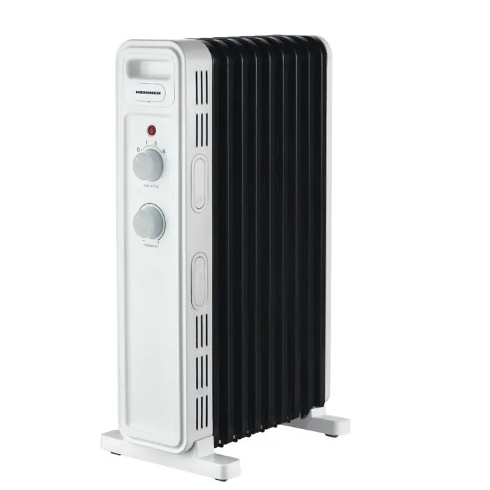 Calorifer electric cu ulei Heinner HOH-M11WH-BK, 11 elementi, 2500 W, 3 setari de temperatura, Termostat ajustabil, Protectie supraincalzire, Alb/Negru