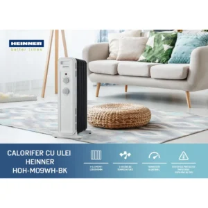 Calorifer electric cu ulei Heinner HOH-M11WH-BK, 2500 W, 11 elementi
