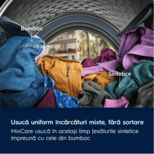 Uscator de rufe Electrolux EW7D283VE, Pompa de caldura, 8 kg, Clasa E, Sistem uscare DelicateCare + Sensicare, motor Inverter, Iluminare interioara tambur, Usa reversibila, Alb